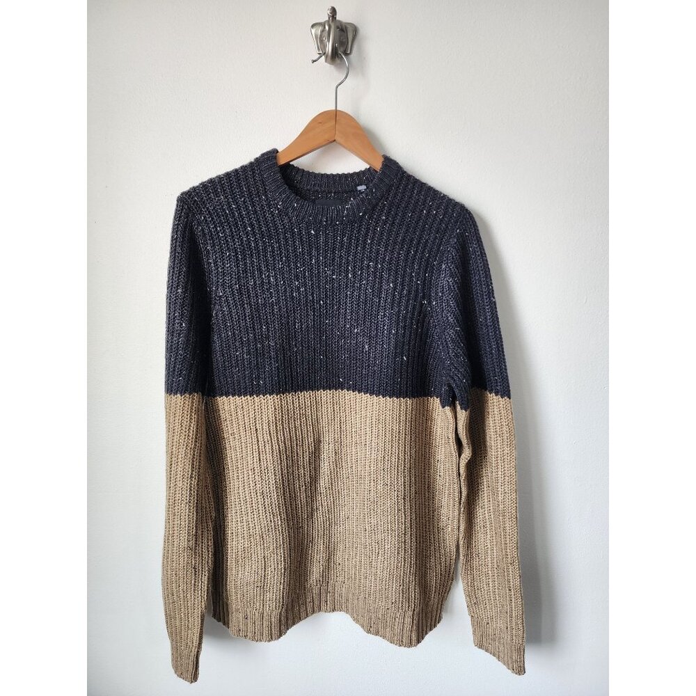 Only & Sons Onsnazlo 3 nap navy blue tan block crew neck knit sweater L